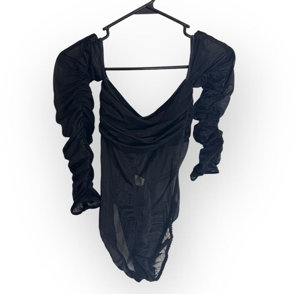 Vintage Frederick's Of Hollywood Sheer Bodysuit Small Ruffle Sleeve 80s Y2K